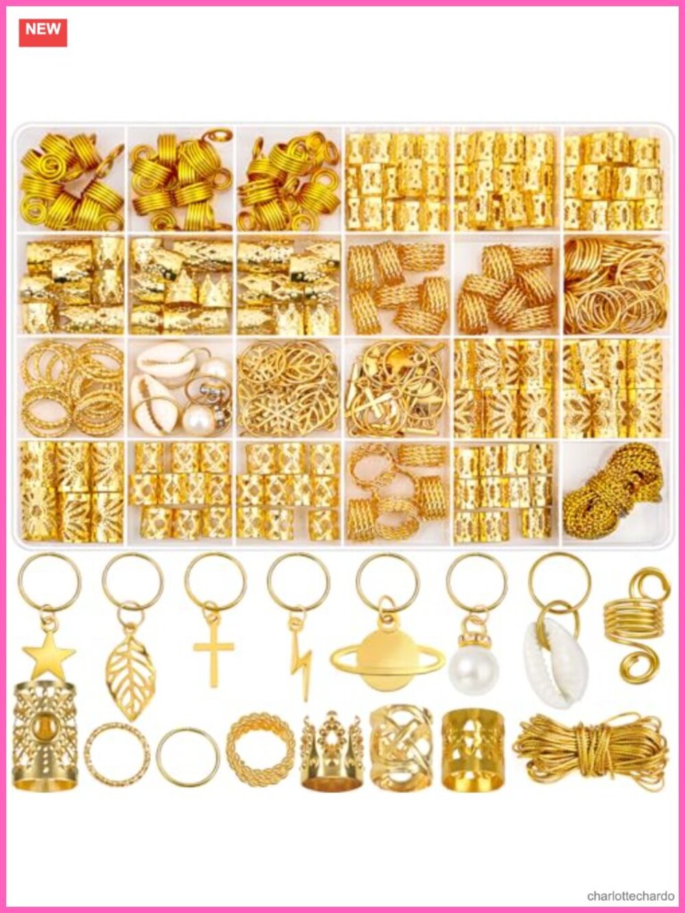259 Pcs Gold Hair Jewelry for Braids, Dreadlock Accessories Cuffs Clips for